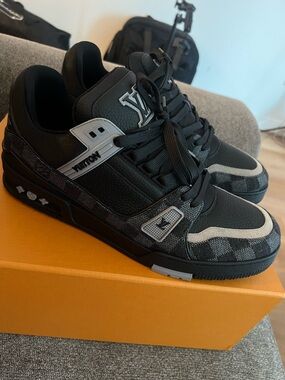 Louis Vuitton Black and Gray Men's LV Trainer Sneakers